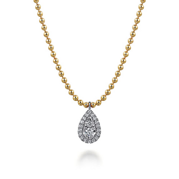 14K White & Yellow Gold Bujukan Diamond Teardrop Necklace, 0.25 Carat TW